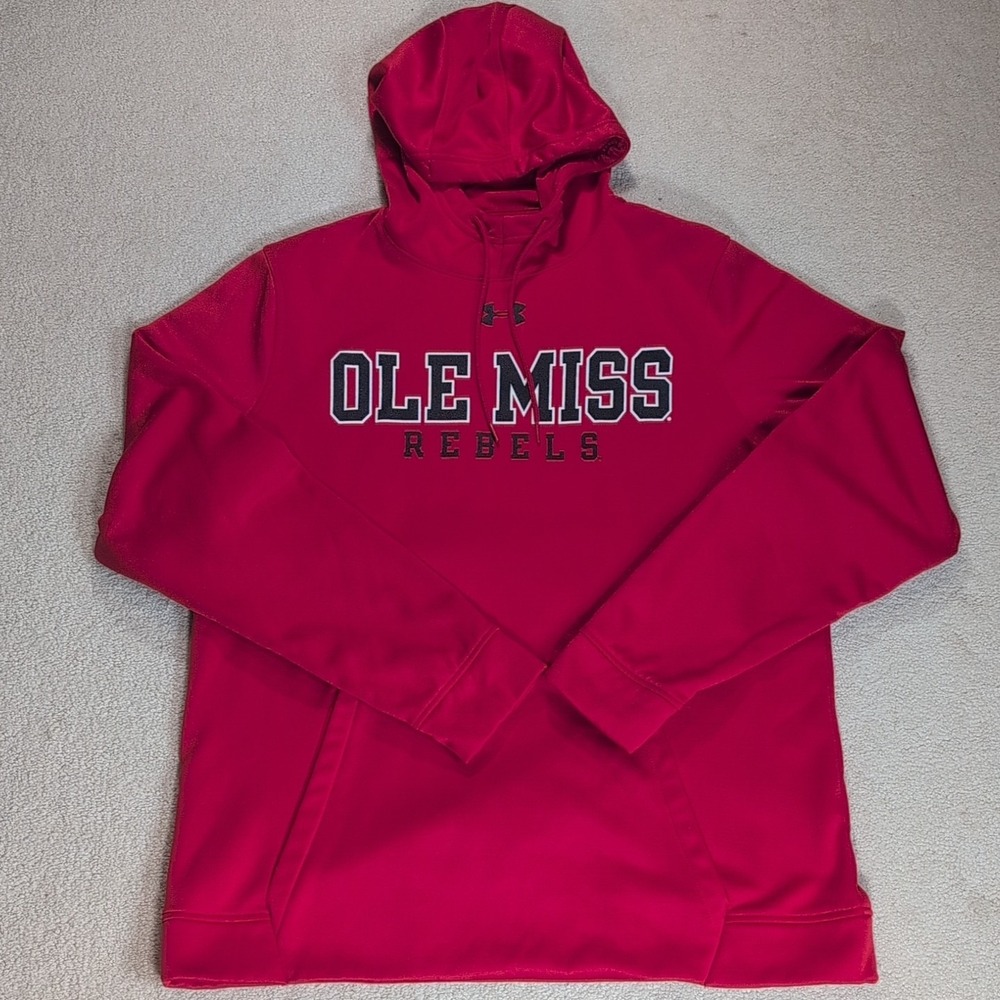 Under Armour Ole Miss Pullover Hoodie Men's Large Red Polyester Performance